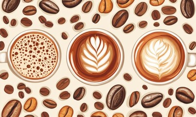 Obraz premium coffee art pattern for print, vector illustration style