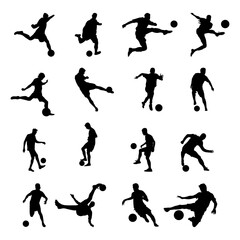 Silhouettes of Soccer Players in Action Poses on White Background