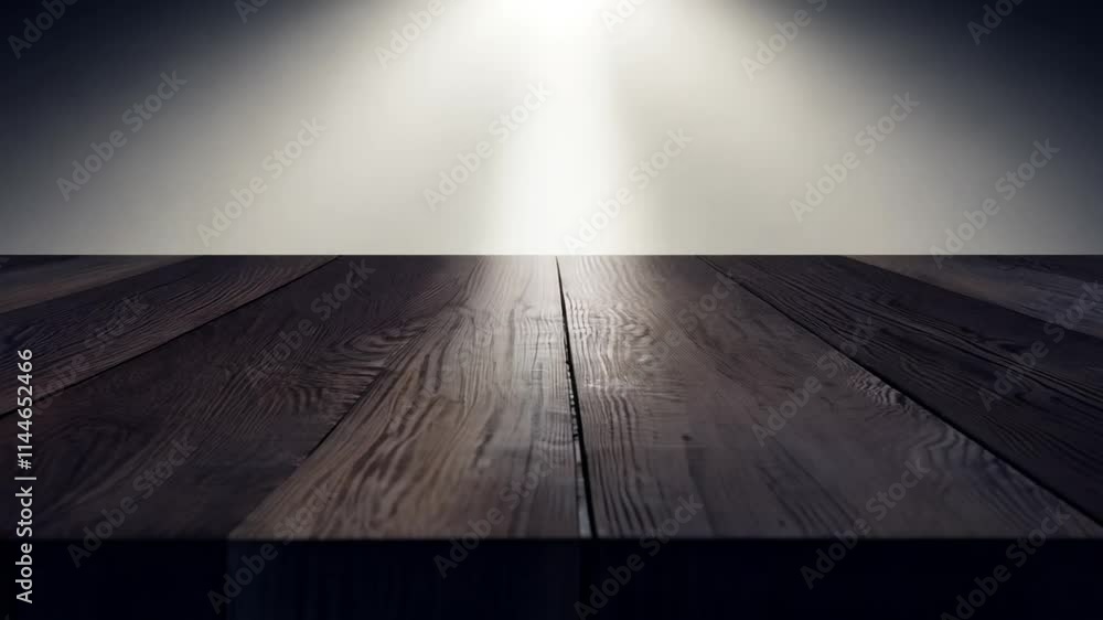 Poster this video performs a 360-degree rotation to reveal a dark planks surface with lens flare against a 