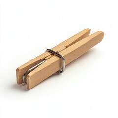 A classic wooden clothespin with a metal spring and smooth finish on a white background
