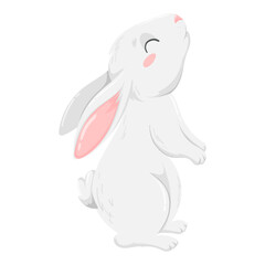 Rabbit vector illustration, isolated on white background. Cute bunny rabbit in flat vector style. Farm animal concept, agriculture. Little easter bunny standing on two legs