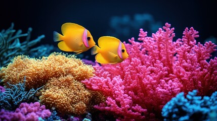 Obraz premium Vibrant underwater scene with colorful coral and fish.
