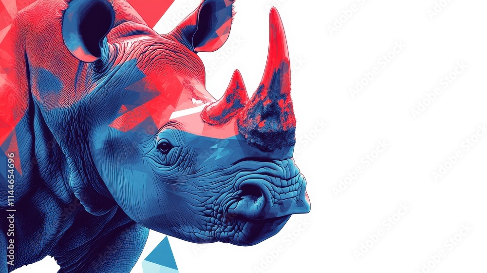 Poster vibrant artistic representation of a rhinoceros with colorful geometric patterns and textures for mo