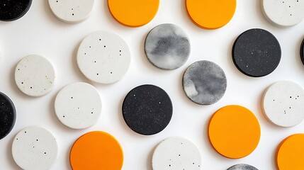 Multiple round shapes arranged in a pattern on a white background, highlighting symmetry and balance 