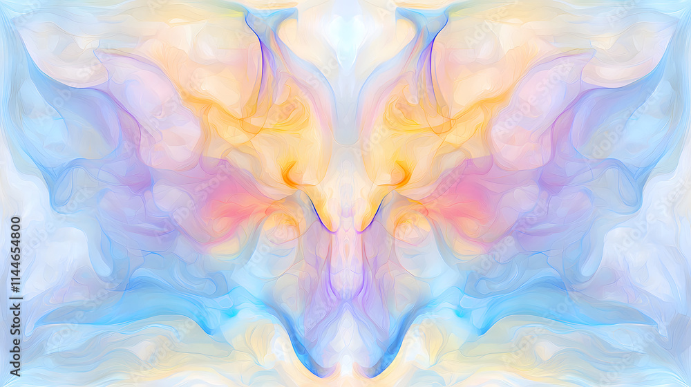 Poster fluid abstract art digital canvas symmetrical design soft color palette creative expression contempo