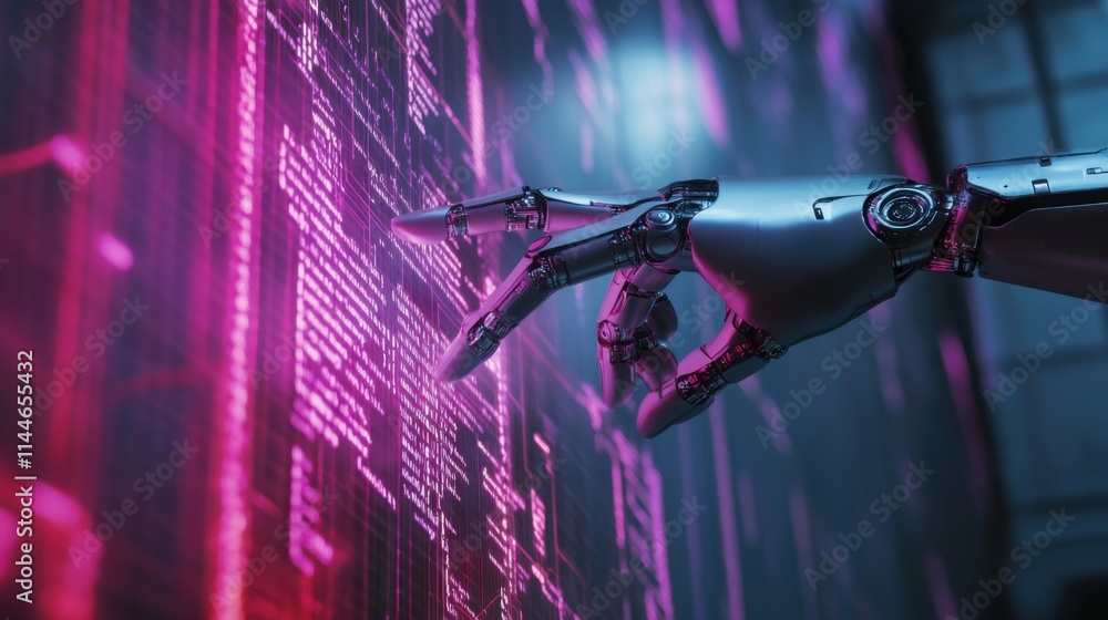 Aufkleber ai, machine learning, hand of robot touching on big data network connection background, science and 