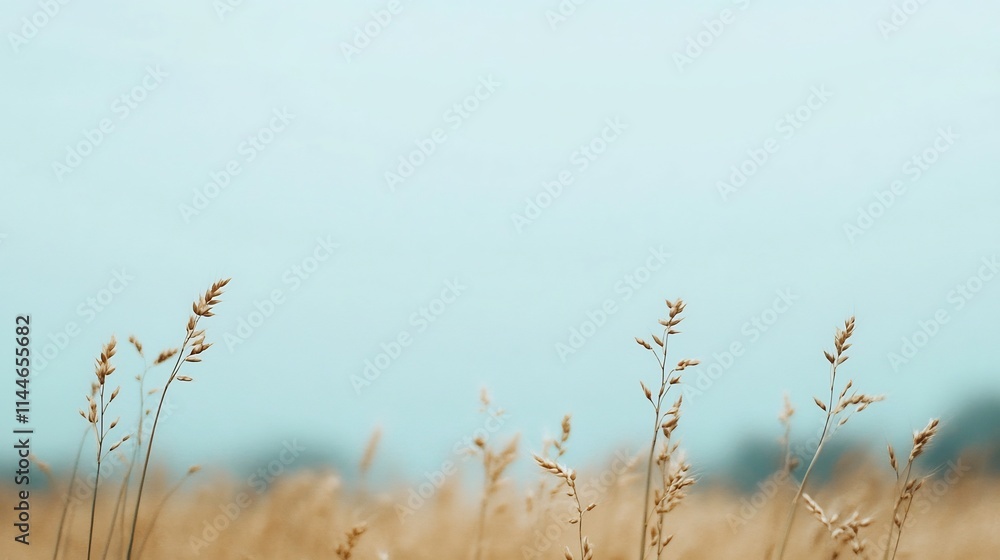 Poster blurred golden wheat field with soft light and copy space