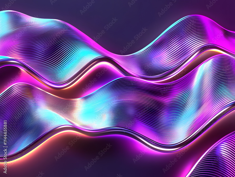 Poster dynamic wave patterns in vibrant colors abstract art digital rendering contemporary environment elev