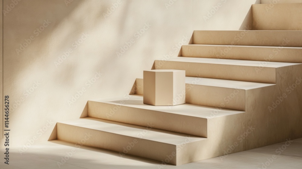 Aufkleber beige steps with a small box on them, providing a versatile foundation for design or product display