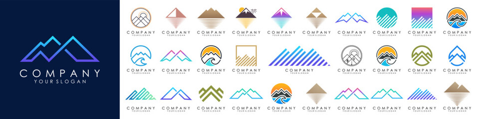 set of minimalist mountain logo design. icon vector template © gemilang