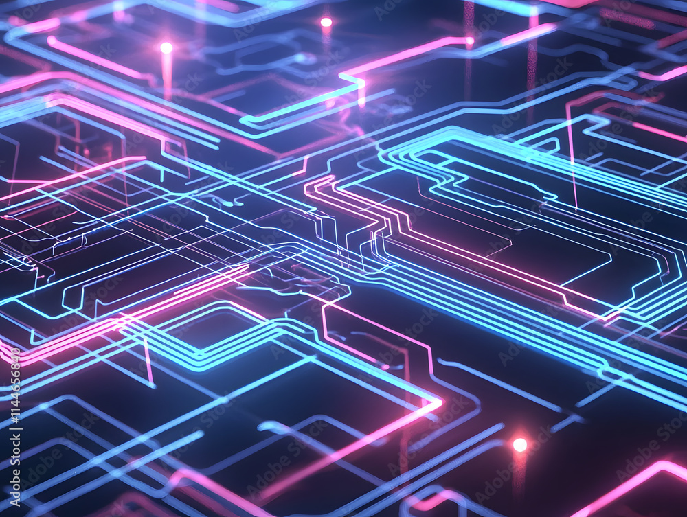 Poster futuristic digital circuit design virtual space abstract art technological environment aerial view i