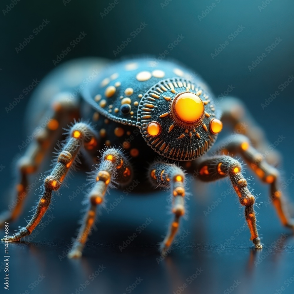 Aufkleber closeup examination of a high-resolution nanorobot featuring intricate design and vibrant details, s