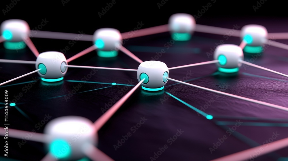 Poster futuristic network nodes connections global network technology abstract data commun