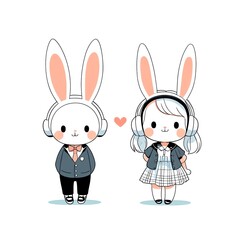 Adorable Bunny Couple in Love: A Whimsical Illustration