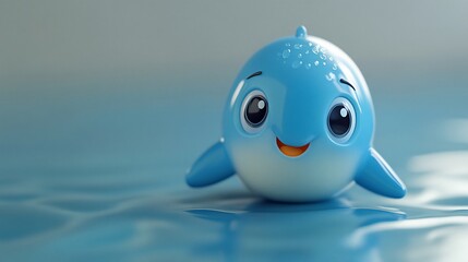 Cute cartoon whale toy on blue background.