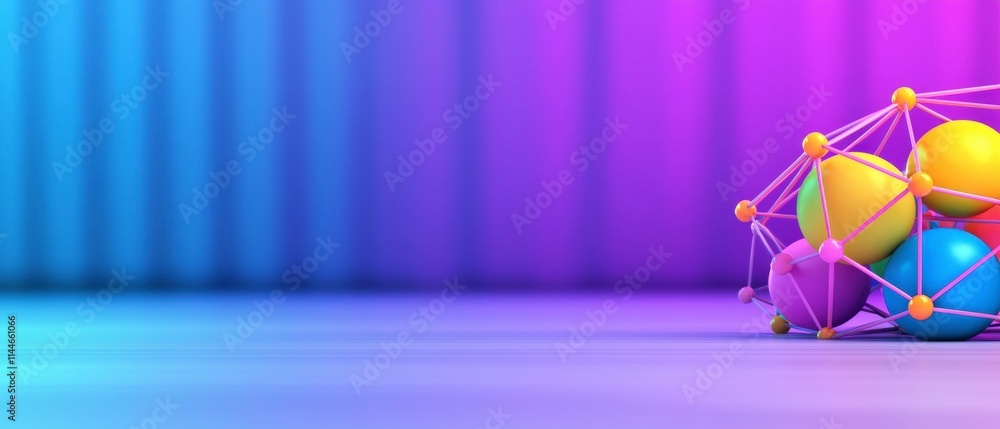 Poster abstract colorful spheres network 3d render technology background