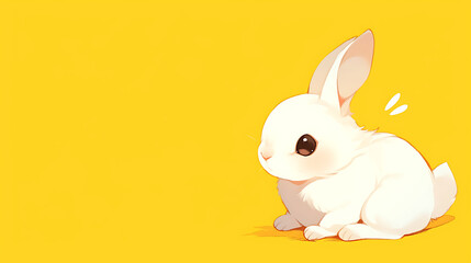 Obraz premium A cute white rabbit sitting against a bright yellow background, conveying a cheerful vibe.