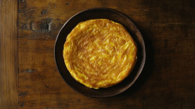 Golden Spanish Omelet on Wooden Table