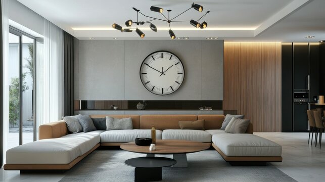 Round large wall clock in the living room