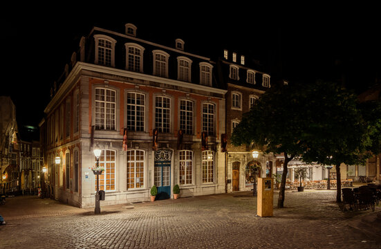 the Couven Museum on the H&uuml;hnermarkt in Aachen at night. 3AM in the city centre of Aachen, Germany - June 23 2014.