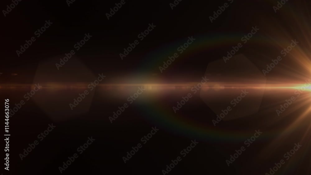 Poster abstract loop glow gold optical lens flares light shine animation from middle right side on black ba