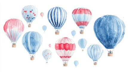 Colorful hot air balloons floating in a watercolor sky outdoor art scene vibrant atmosphere aerial view