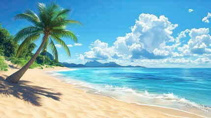 Obraz premium A tropical beach with sand and a Christmas tree.