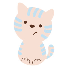 Cute baby kitten, kawaii cat with blue stripes, striped cat vector illustration