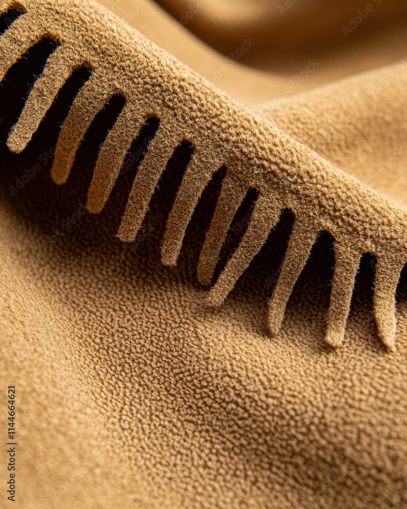 Poster fringed suede material closeup textile texture studio setting macro natural colors craftsmanship ins