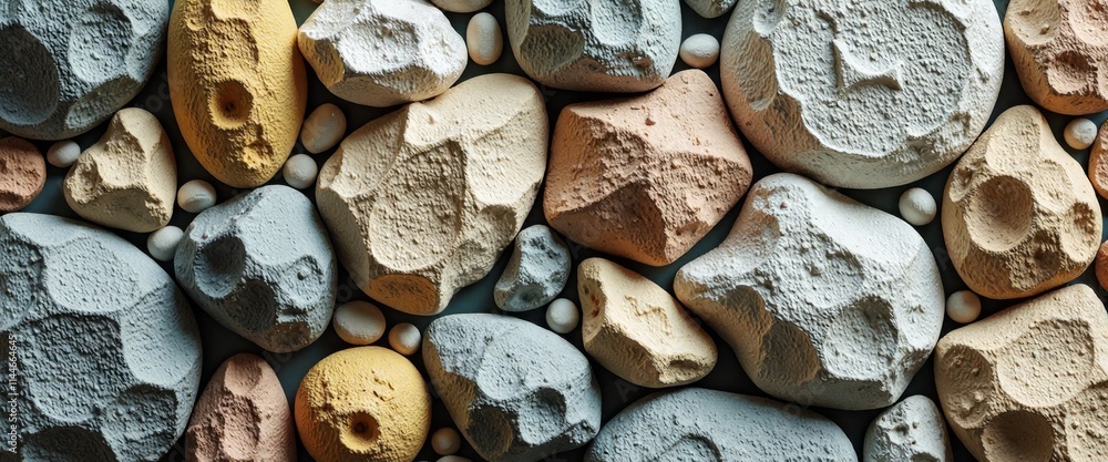 Poster a collection of rocks with a variety of colors and sizes. the rocks are arranged in a way that creat