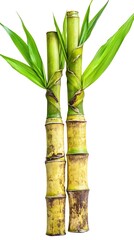 Fototapeta premium Bundle of sugarcane with green leaves isolated on white background