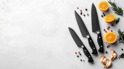 Elegant display of professional kitchen knives on standard stand in culinary environment for expert chefs and home cooks