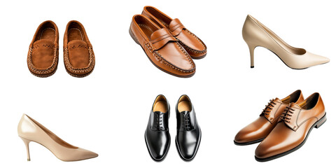 Collection of many kinds of shoes isolated on white background