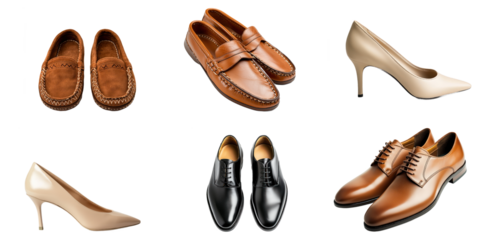 Collection of many kinds of shoes isolated on white background