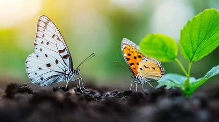 Obraz premium Butterflies symbolizing biodiversity and endangered ecosystems in nature conservation