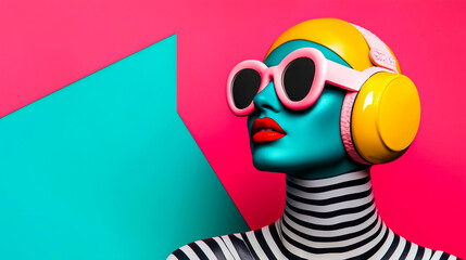 Fototapeta premium Colorful Modern Art Portrait with Headphones