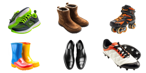 Collection of many kinds of shoes isolated on white background