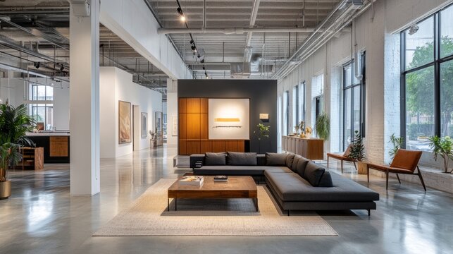 A high-tech photo studio featuring minimalist equipment, sleek lighting, and ample space for versatile photography projects