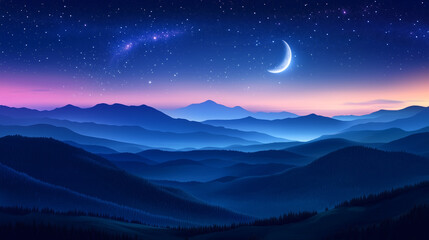 Serene mountain nights starry skies over majestic peaks nature landscape tranquil environment wide-angle view