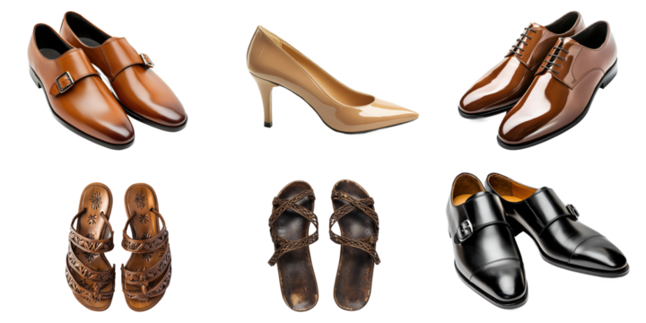 Collection of many kinds of shoes isolated on white background