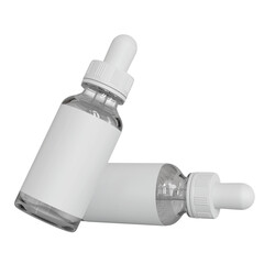 Stock Photo ID: 2092854172
Transparent glass dropper bottle with air bubbles on transparent bac. Pipette with fluid hyaluronic acid, serum, retinol or oil. Cosmetics and healthcare concept. Flat lay. 