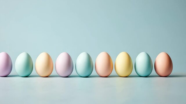 A simple line of pastel eggs in a gradient of colors,