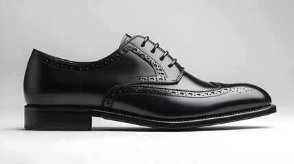 A black shoe with a black lace