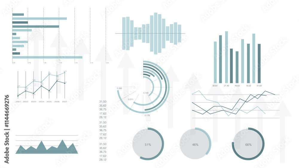 Poster set of animated infographic elements.market data analysis with light blue and grey infographics, cha
