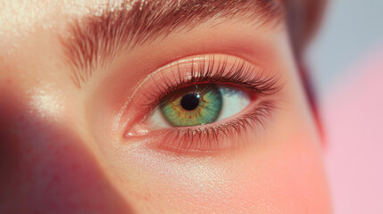 Obraz premium Close-up of a striking green and hazel eye showcasing detailed eyelashes and skin texture