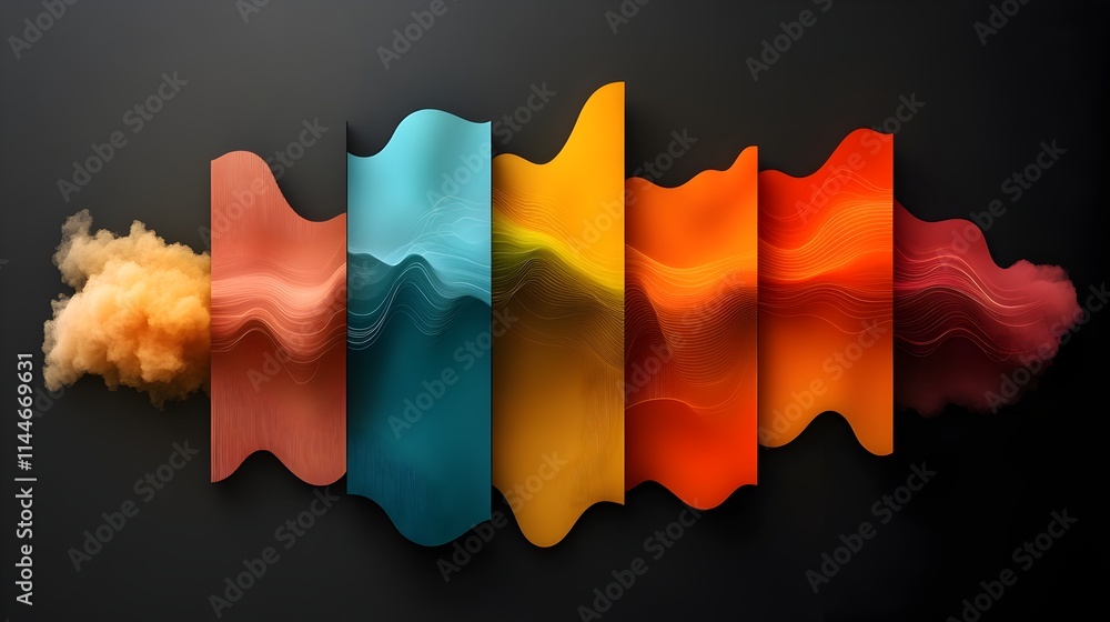 Poster vibrant visualization of the audible frequency spectrum showcasing cutting edge digital signal proce