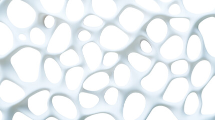 Organic abstract pattern featuring irregular, fluid white shapes with holes against a black background resembling cellular or biomorphic structures
