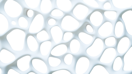 Organic abstract pattern featuring irregular, fluid white shapes with holes against a black background resembling cellular or biomorphic structures
