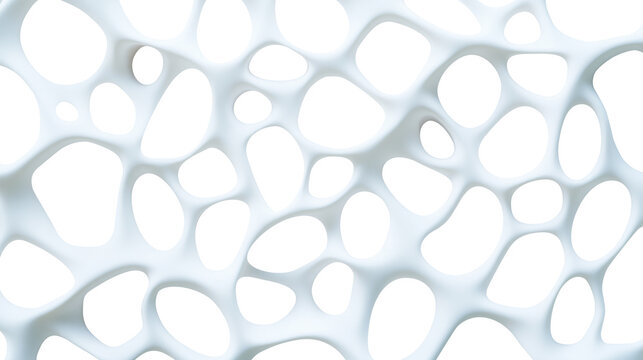Organic abstract pattern featuring irregular, fluid white shapes with holes against a black background resembling cellular or biomorphic structures