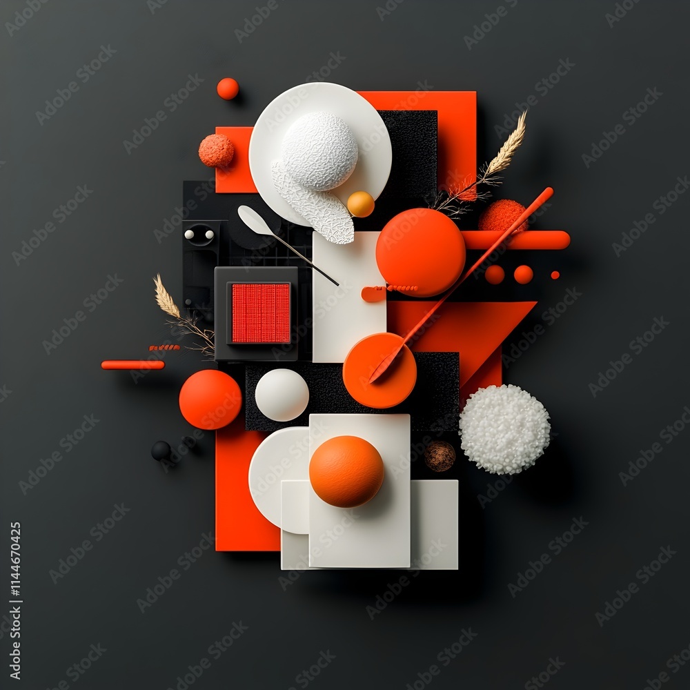 Poster an abstract data sculpture representing the dietary habits of a community composed of dynamic geomet